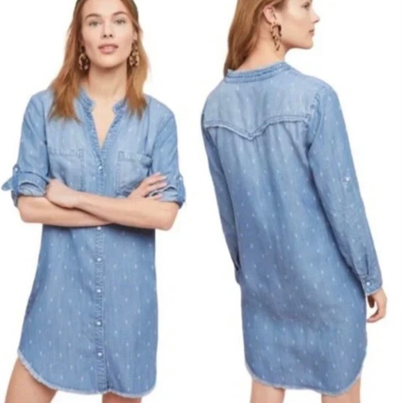 ANTHROPOLOGIE CLOTH & STONE Chambray Mary Lou Shirt Dress XS Coastal Casual - Picture 1 of 15